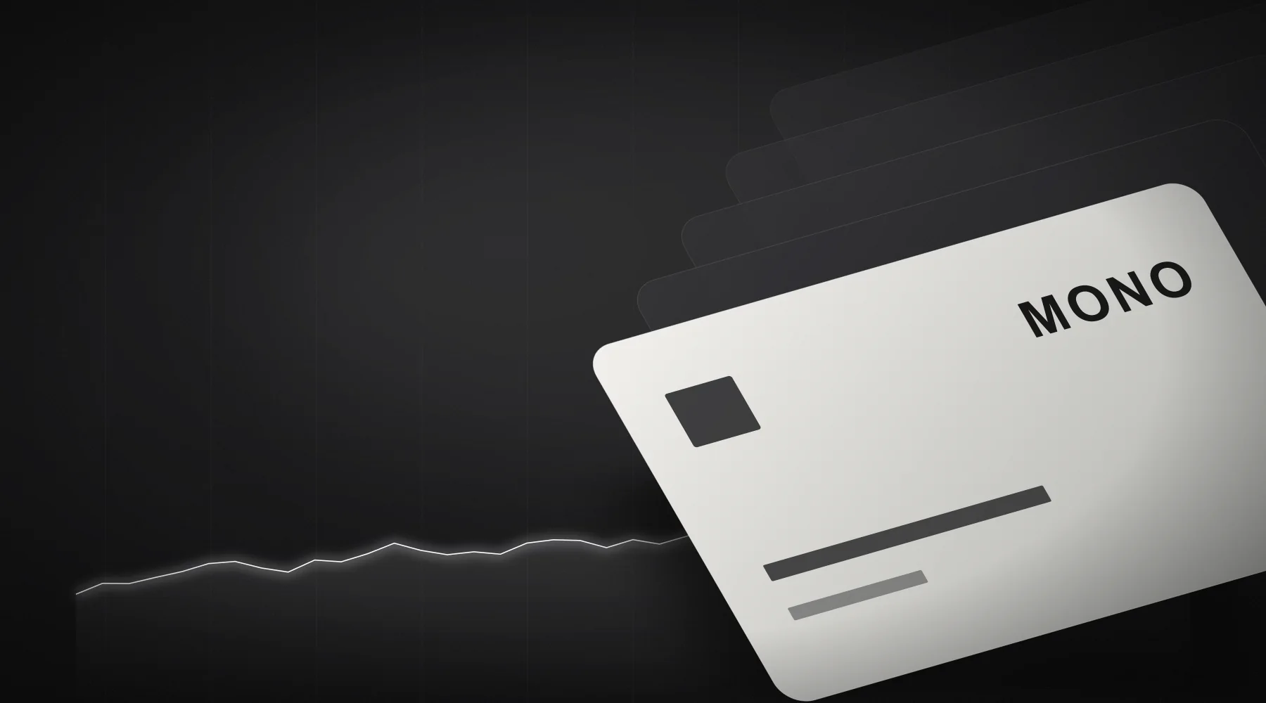 Detail of MONO’s layered card interface in grayscale