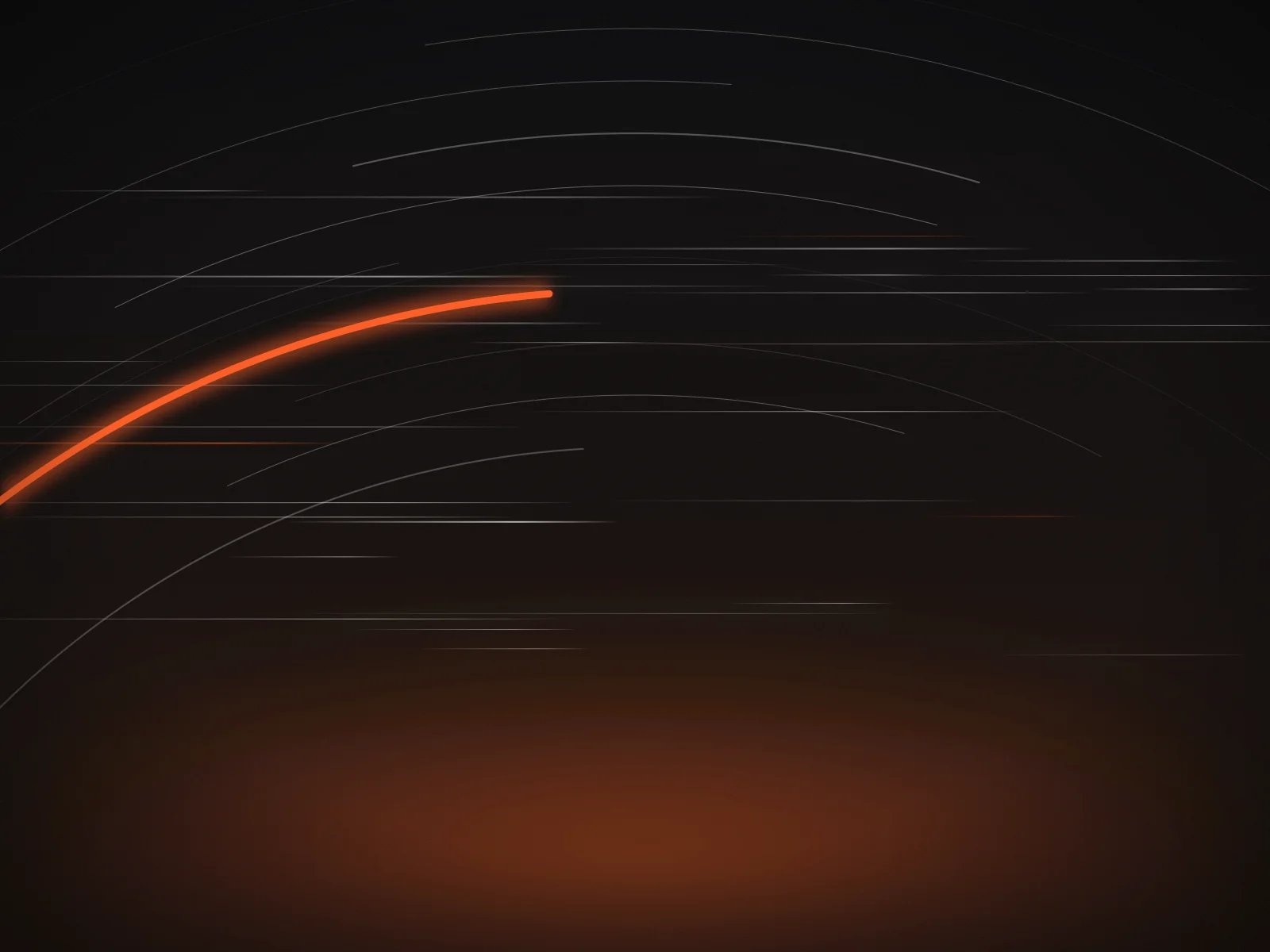 Sweeping orange arcs and horizontal speed lines across a dark horizon — ARC key visual