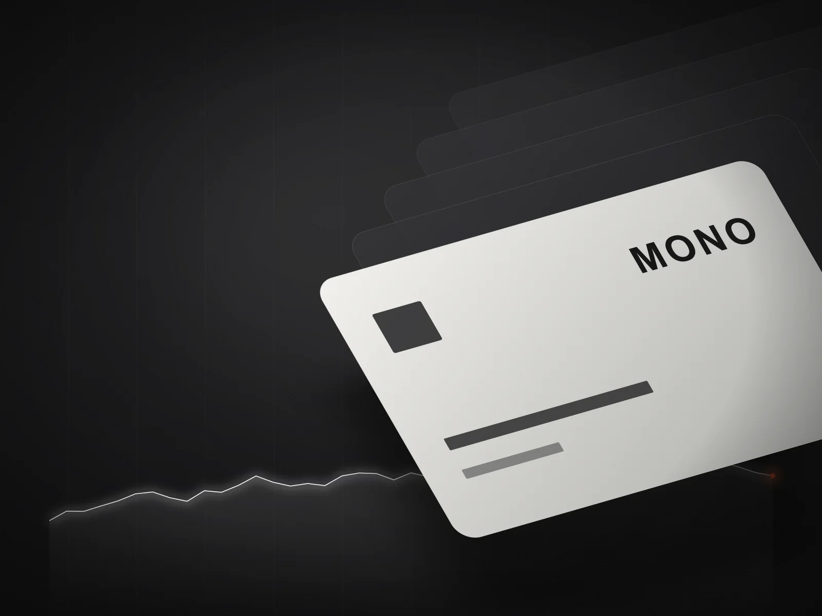 Stacked monochrome cards with a thin white performance line — MONO key visual